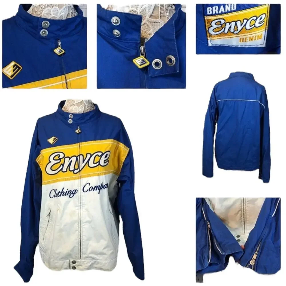 Y2K Enyce Racing Jacket Blue Yellow Logo Zip-Up XXL 2000s Streetwear